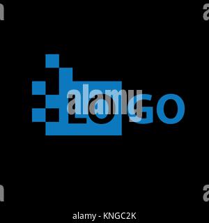 Modern and simple vector illustration of a logo. Abstract flat picture with rectangles puzzles on a black background. Stock Vector