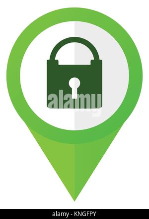 Padlock green flat design pointer vector icon in eps 10 isolated on white background Stock Vector