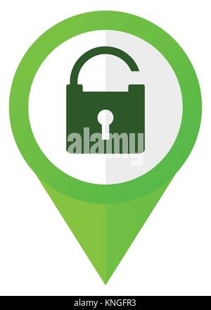 Padlock green flat design pointer vector icon in eps 10 isolated on white background Stock Vector