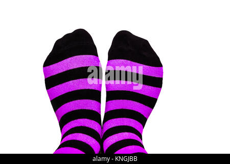 Fun colorful striped socks on isolated background Stock Photo