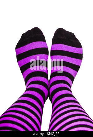 Fun colorful striped socks on isolated background Stock Photo