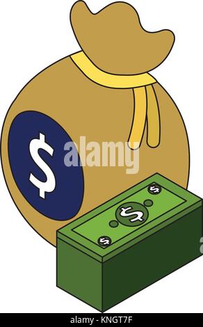 money isometric bag and staked banknote currency Stock Vector Image ...
