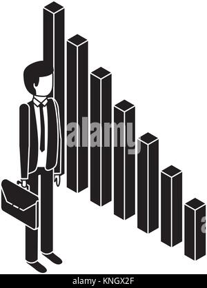 businessman standing holding briefcase with bar graph Stock Vector