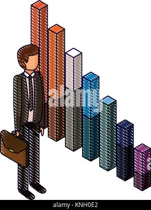 businessman standing holding briefcase with bar graph Stock Vector