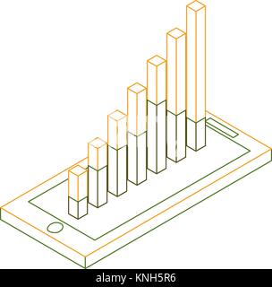 mobile with graph bar financial on screen isometric Stock Vector