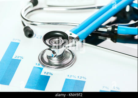 stethoscope on financial charts Stock Photo