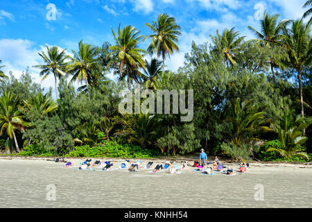 Yoga class on the beach, Four Mile Beach, Port Douglas, Far North Queensland, FNQ, QLD, Australia Stock Photo