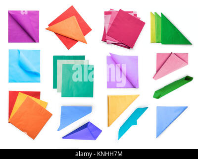 Various colored paper napkins collection. Isolated on white, clipping path included Stock Photo