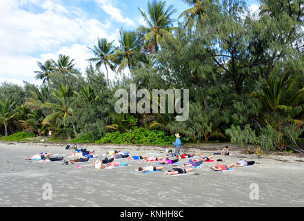 Yoga class on the beach, Four Mile Beach, Port Douglas, Far North Queensland, FNQ, QLD, Australia Stock Photo