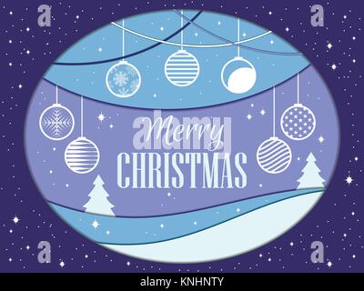 Merry Christmas. Papercut  style. Christmas balls. Winter landscape. The paper layers. Vector illustration Stock Vector