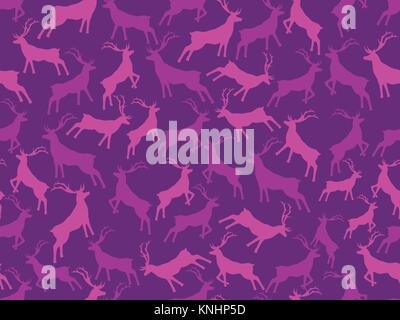 Seamless pattern with deers. Christmas background. The ultraviolet trend is the color of 2018. Vector illustration Stock Vector