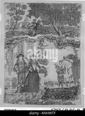 Copper plate printed cotton with King Charles I and Queen Henrietta Maria MET 67404 221931 Stock Photo