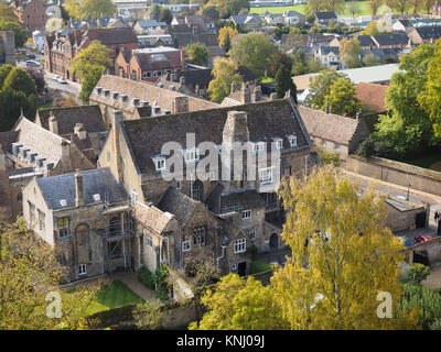 BISHOPS HOUSE AS VIEWED FROM  BASE OF LANTERN,  ELY CATHEDRAL, ELY, CAMBRIDGESHIRE Stock Photo