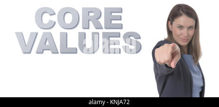 Business Woman pointing the text CORE VALUES Business Concept. Stock Photo
