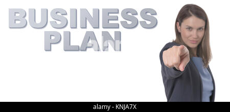 Business Woman pointing the text BUSINESS PLAN Business Concept. Stock Photo