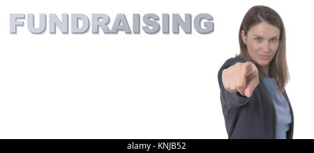 Business Woman pointing the text FUNDRAISING CONCEPT Business Concept. Stock Photo
