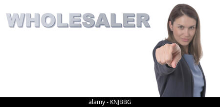 Business Woman pointing the text WHOLESALER CONCEPT Business Concept. Stock Photo