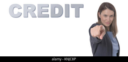 Business Woman pointing the text CREDIT Business Concept. Stock Photo
