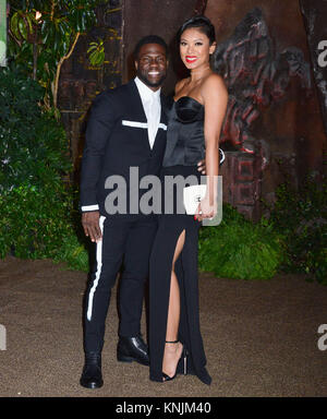 Kevin Hart and Eniko Parrish 223 attends the premiere of Columbia Pictures' 'Jumanji: Welcome To The Jungle' on December 11, 2017 in Los Angeles, California Stock Photo