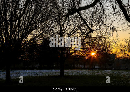 Finsbury Park. London, UK. 12th Dec, 2017. Sun rises in Finsbury Park, north London as overnight temperature dropped below freezing Credit: Dinendra Haria/Alamy Live News Stock Photo