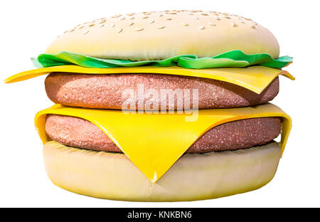 Big soft toy burger isolated on white background. Food and beverages concept Stock Photo