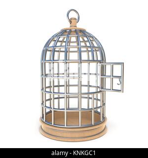 Empty bird cage opened 3D render illustration isolated on white background Stock Photo