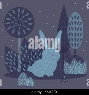 Winter rabbit vector illustration in flat style Stock Vector
