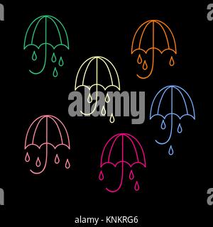 Umbrella and rain drops icons. Collection of 6 Stock Vector