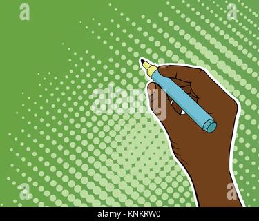 Hand of african american man drawing speech in pop art illustration Stock Vector