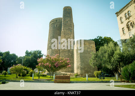 The Maiden Tower also known as Giz Galasi, located in the Old City in Baku, Azerbaijan. Maiden Tower was built in the 12th century Stock Photo