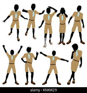 African American Boy Scout silhouette on a white background Stock Photo