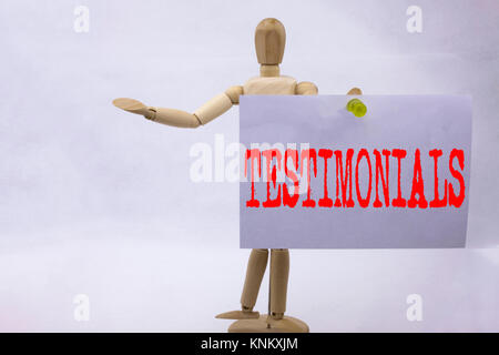 Conceptual hand writing text caption inspiration showing Testimonials Business concept for Consumer Comment Opinion written sticky note sculpture back Stock Photo