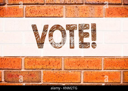 Conceptual announcement text caption inspiration showing Vote. Business concept for Voting Electoral Vote written on old brick background with copy space Stock Photo