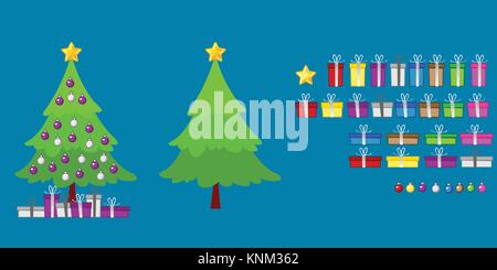 Christmas tree decoration and gift sets with eight diferent color Stock Vector