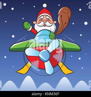 Santa Claus Flying - Airplane Stock Vector