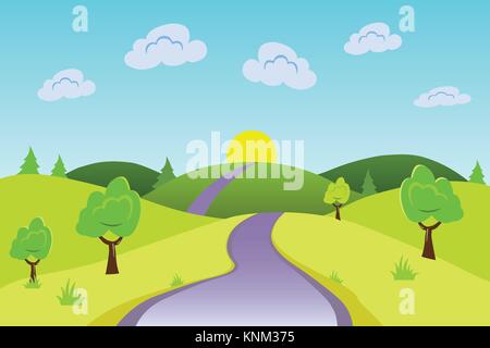 Road to sun at dawn Nature background Stock Vector