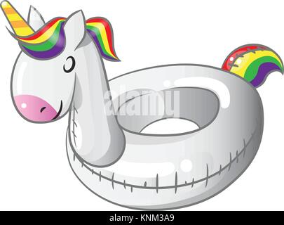 Inflatable Unicorn swim ring on white background Stock Vector