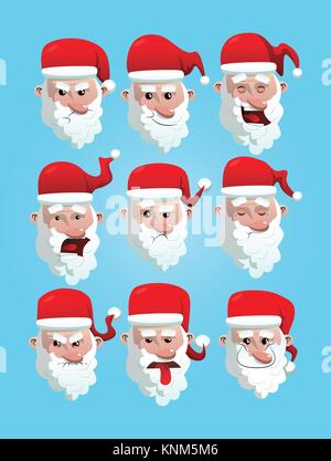 Christmas Santa Claus avatars set. Vector cartoon character emotion illustration. Stock Vector