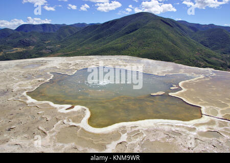 Hierve el Agua, small spring with mineral water on the cascadas petrificadas, Oaxaca, Mexico Stock Photo