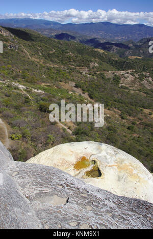 Hierve el Agua, small spring with mineral water on the cascadas petrificadas, Oaxaca, Mexico Stock Photo