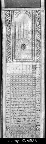 Calendar-Almanac in Scroll Form, Calligrapher: Signed and dated by Katib Muhammad Ma'ruf Na'ili, dated 1224 AH/1810 CE, Attributed to Turkey, Medium: Ink, opaque watercolor, and gold on parchment Stock Photo