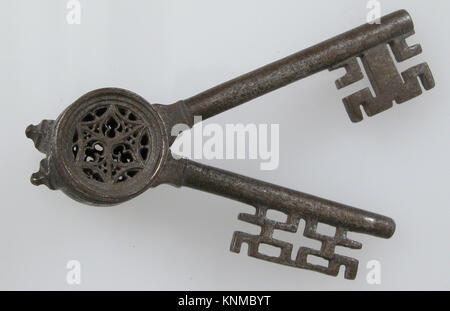 Double Key, 15th-16th century, European, Medium: Iron Stock Photo