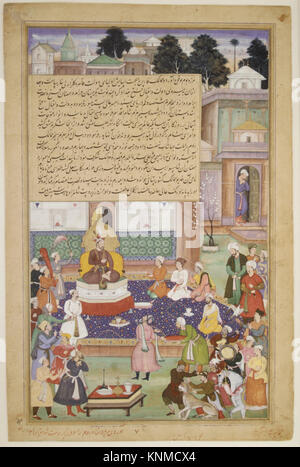 'Sultan Bayazid before Timur', Folio from an Akbarnama (History of Akbar), Artist: Painting by Dharam Das, ca. 1600, Made in present-day Pakistan, probably Lahore, Medium: Ink, opaque watercolor, and gold on paper Stock Photo