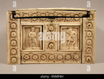 Casket with Warriors and Mythological Figures, 10th-11th century, Made in Constantinople, Byzantine Culture, Medium: Bone plaques and ornamental strips over wood; silver lock plate Stock Photo