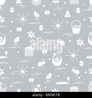 Cute seamless pattern with different symbols for Easter. Design for banner, poster or print. Stock Vector