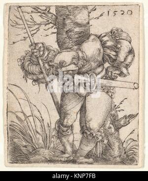 Bending Soldier Leaning against a Tree. Artist: Barthel Beham (German, Nuremberg ca. 1502-1540 Italy); Date: 1520; Medium: Engraving; Dimensions: