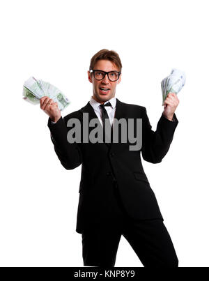 Photo of businessman in suit with money at hands Stock Photo