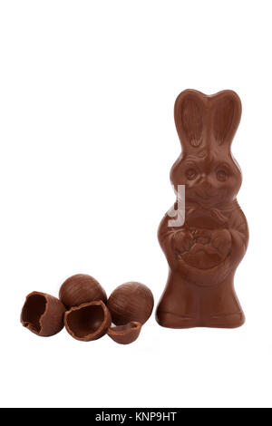 chocolate bunny candy beside the chocolate eggs Stock Photo