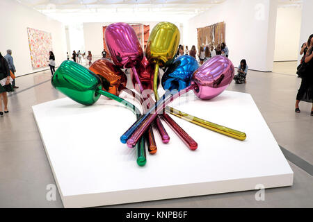 Jeff Koons Tulip flower sculpture at an interior gallery in the Broad Museum in downtown S Grand Avenue Los Angeles, LA California USA  KATHY DEWITT Stock Photo