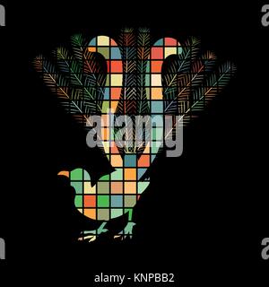Lyrebird bird mosaic color silhouette animal background black Stock Vector